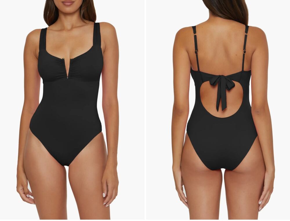 Becca Color Code V Wire One Piece Swimsuit M NWOT Black Travel Resort